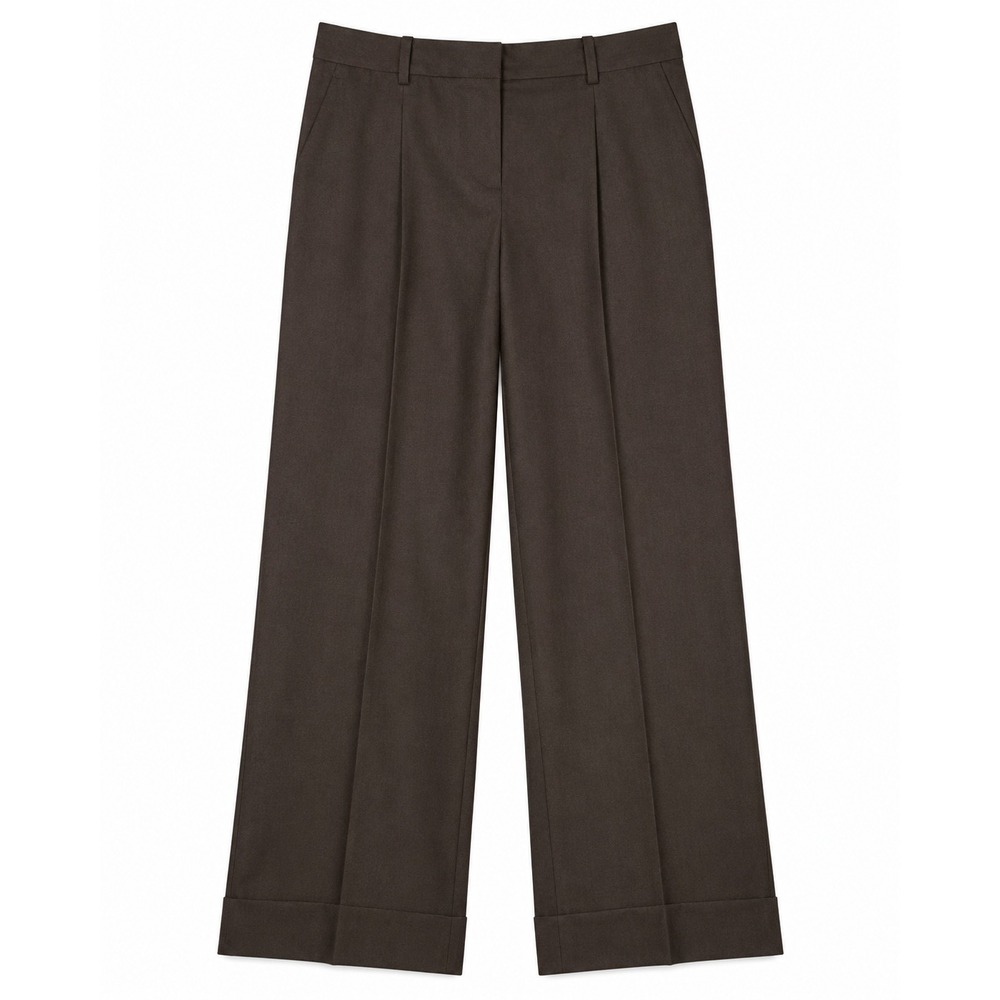 Lafayette 148 Wool Cashmere Wide Leg Trousers Womens 8 Brown Quiet Luxury Office